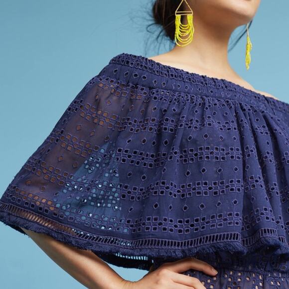 Anthropologie Ranna Gill Tiered Eyelet Off-The-Shoulder Romper Size Medium NEW - Picture 2 of 8
